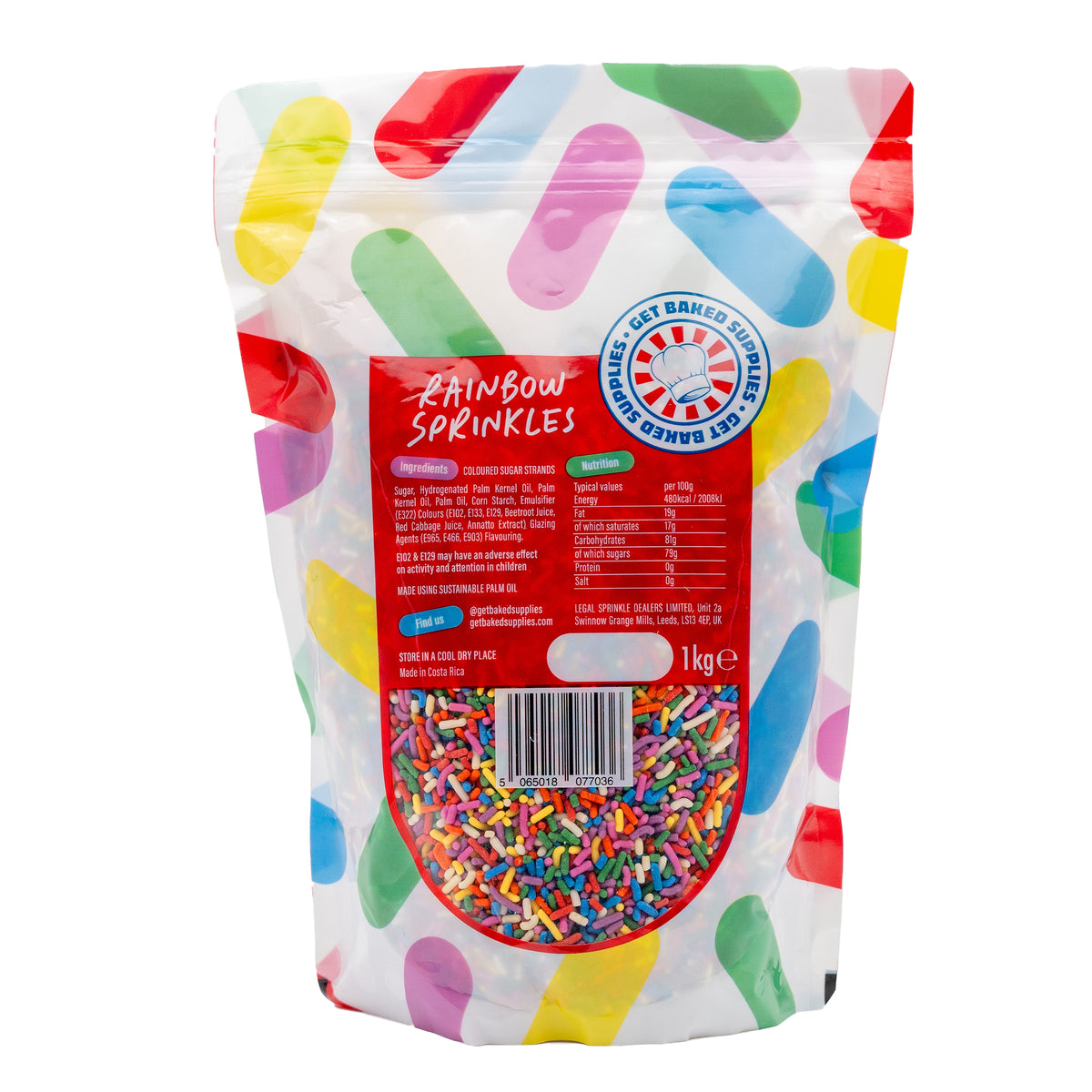 Rainbow Sprinkles: 1kg Pouch